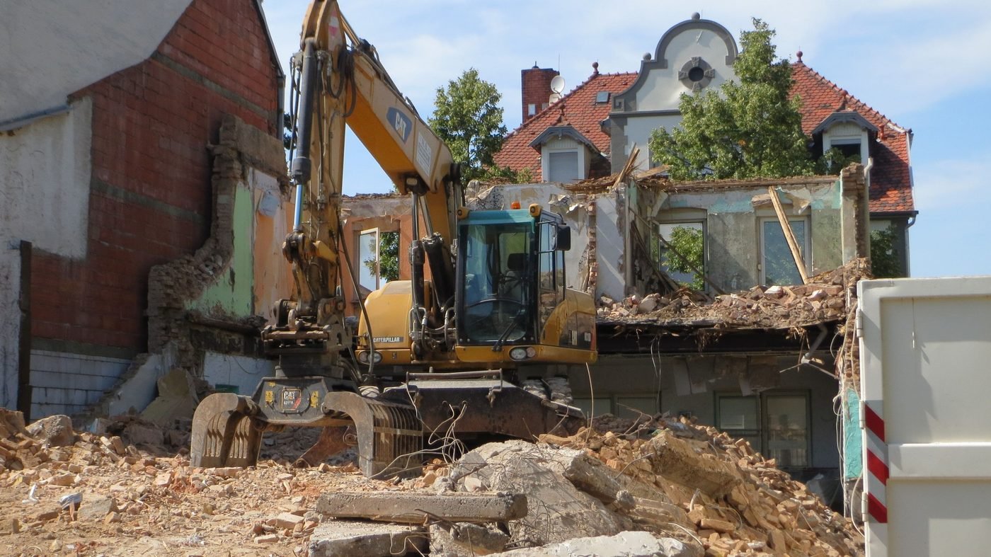 Demolition site clearing and rubble removal