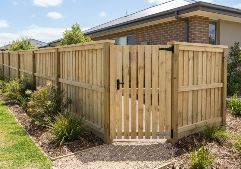 Capped Timber Paling Fence & Gate